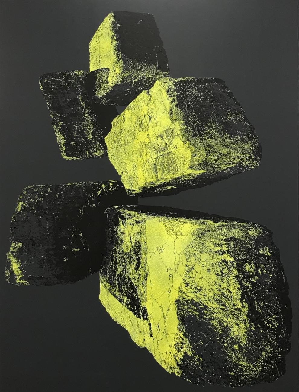 Le Rocher de Damoclès — Acrylic and spray paint on canvas · 200 × 100 cm · 2023
