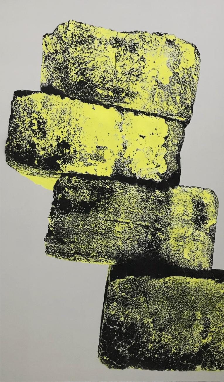 La Première Pierre — Acrylic and spray paint on canvas · 97 × 130 cm · 2022